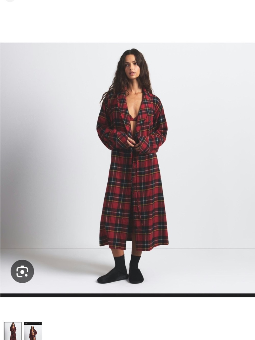 SKIMS FLANNEL LONG ROBE BRICK HOLIDAY PLAID NWT SIZE MEDIUM